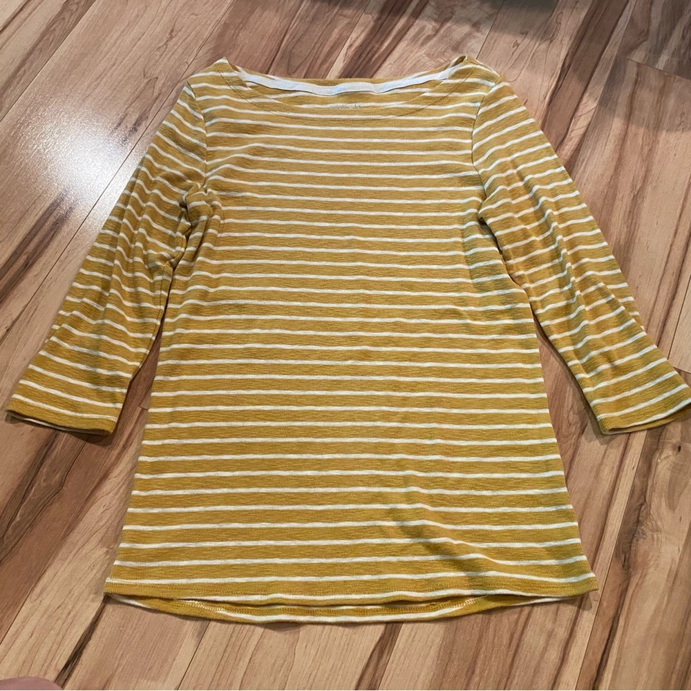 Time And Tru Women’s Yellow Striped Boatneck 3/4 Sleeve Top—S